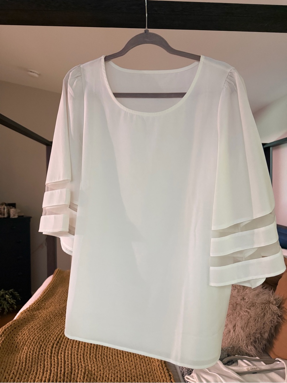 White Layered Sleeve Women's Blouse
